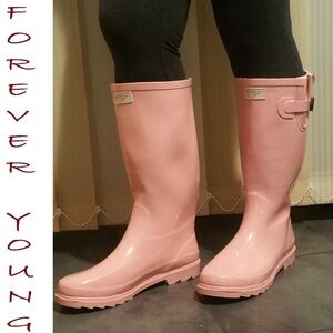 Women's Rainboots, Rubber Mid Calf Rain Boots, RB-1602, Pink